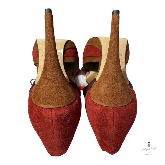 BARNEYS New York Suede Leather Colorblock Lace Up Peep Toe Heels Pumps 8.5 - Picture 14 of 16